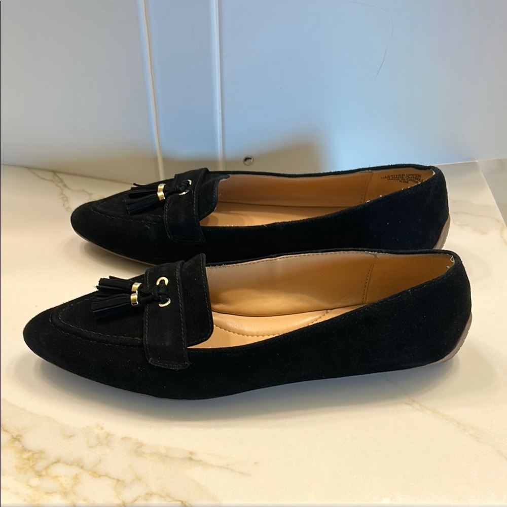 Talbots Black Suede Pointed Tassel Loafers - Picture 2 of 5